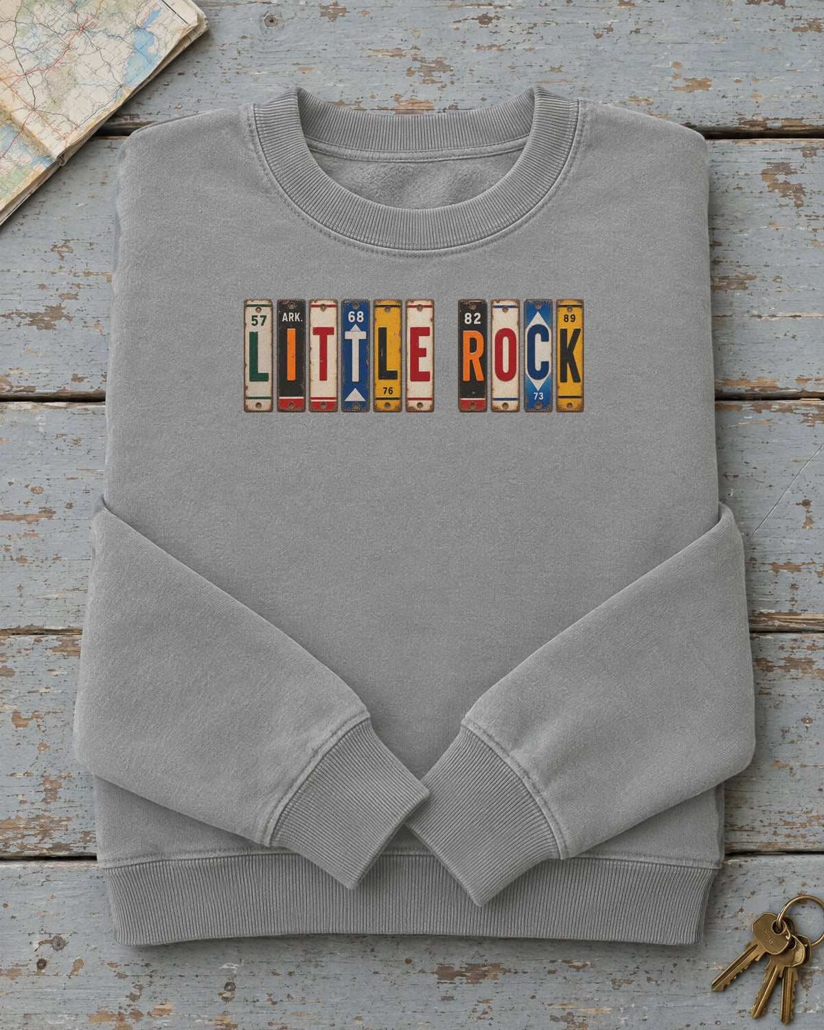 Little Rock, Arkansas vintage license plate sweatshirt in Grey