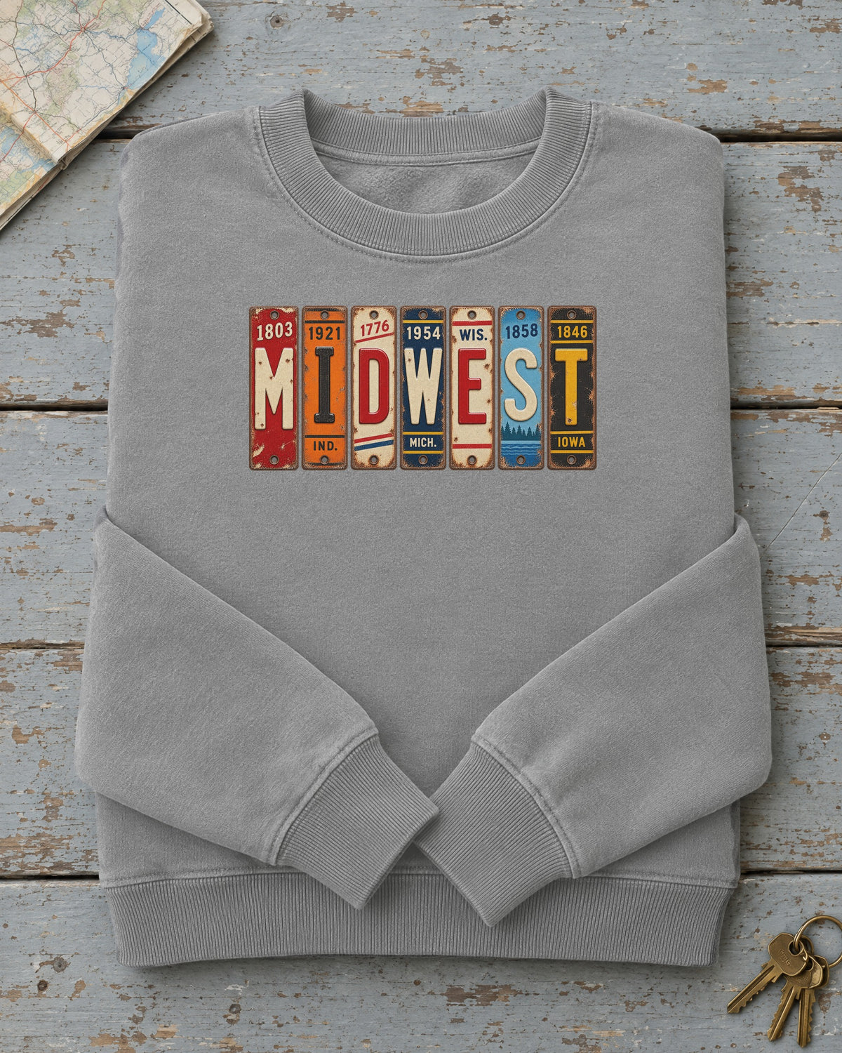 Midwest vintage license plate sweatshirt in Grey