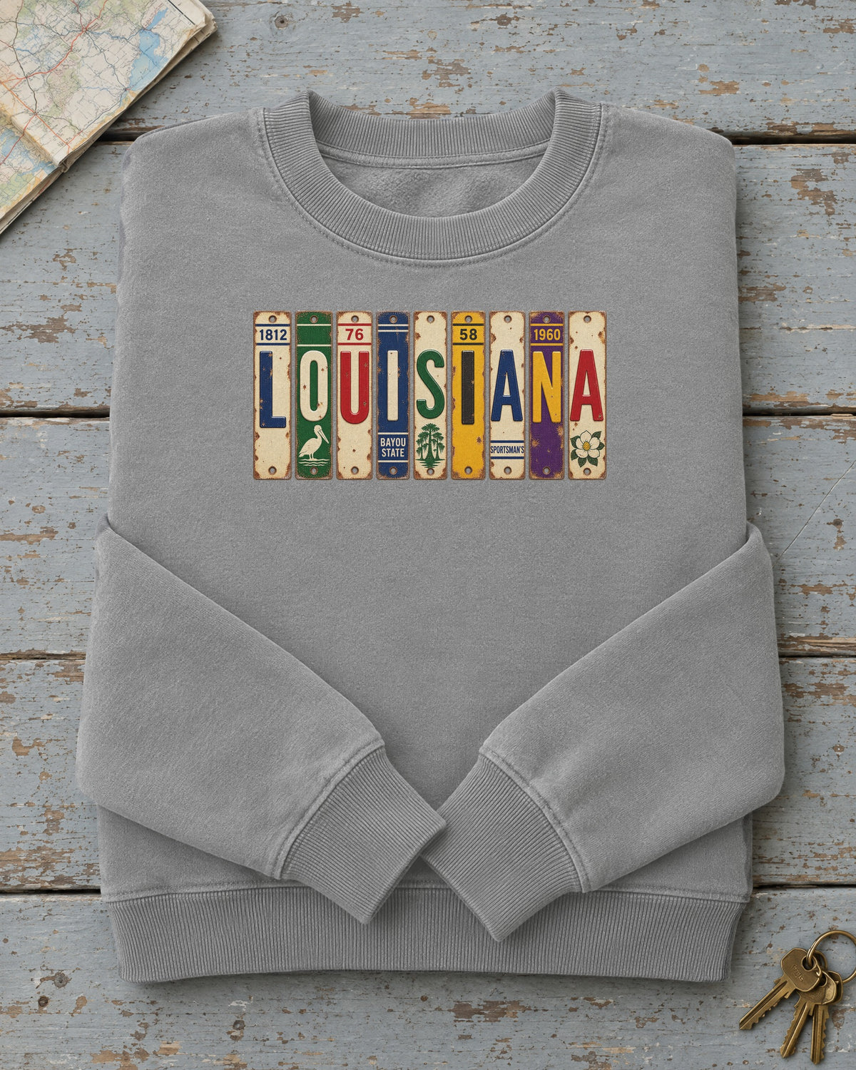 Louisiana vintage license plate sweatshirt in Grey