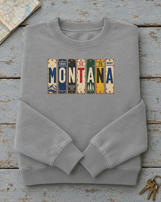 Montana vintage license plate sweatshirt in Grey