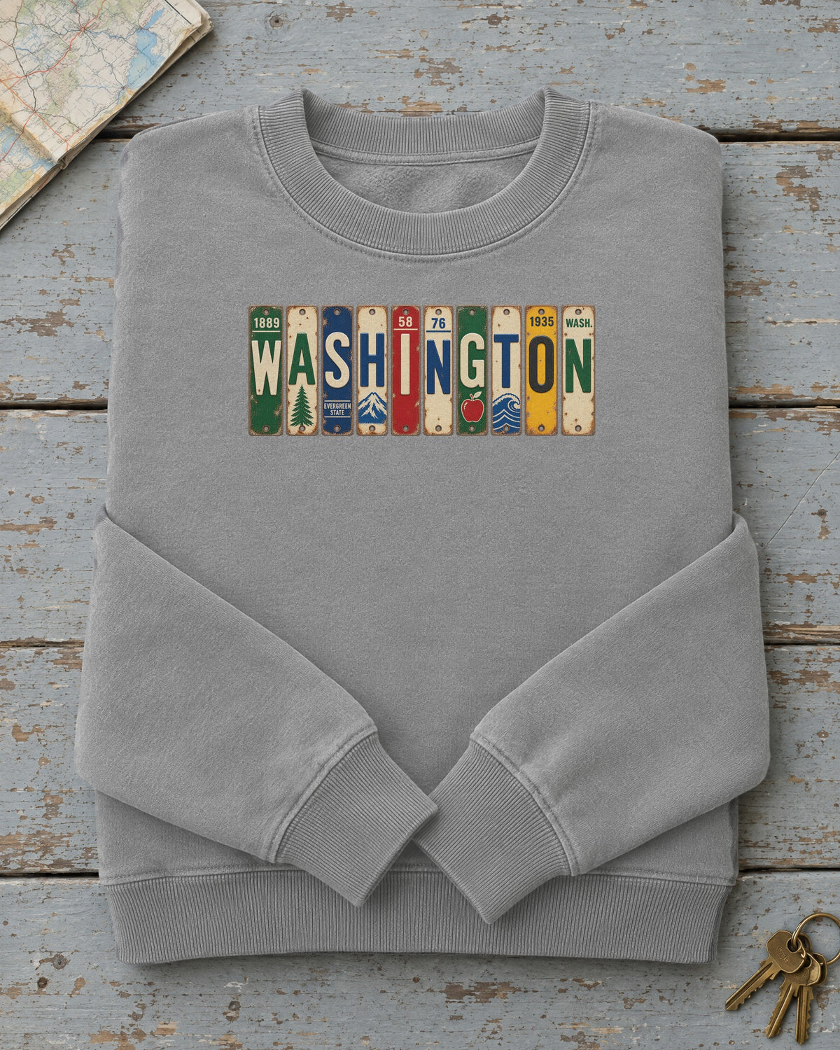 Washington vintage license plate sweatshirt in Grey