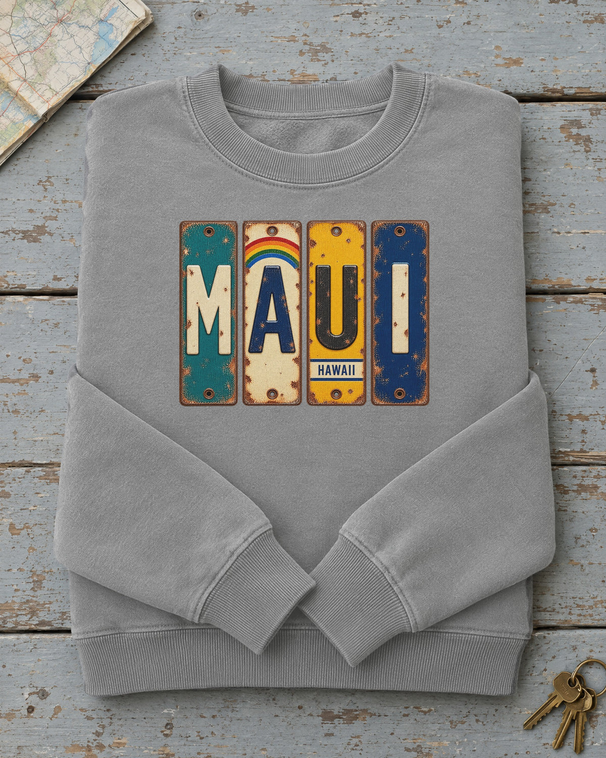Maui, Hawaii vintage license plate sweatshirt in Grey