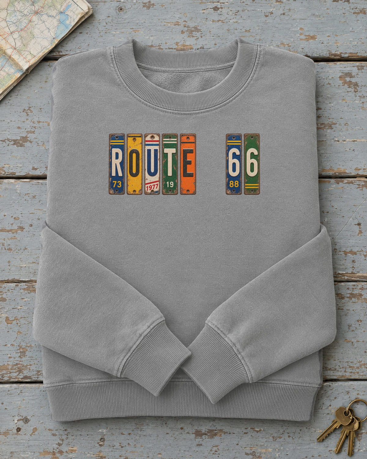 Route 66, Illinois vintage license plate sweatshirt in Grey