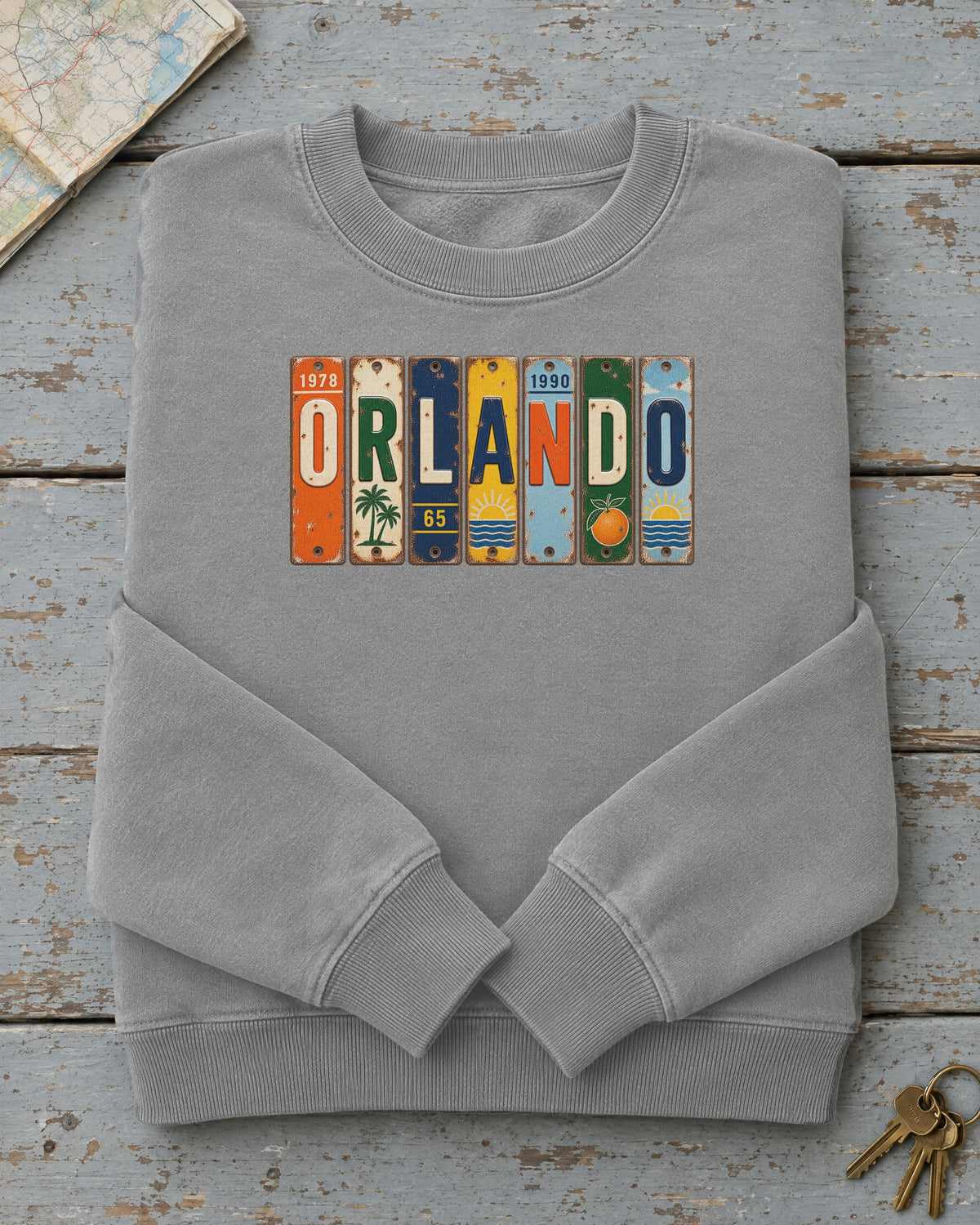 Orlando, Florida vintage license plate sweatshirt in Grey
