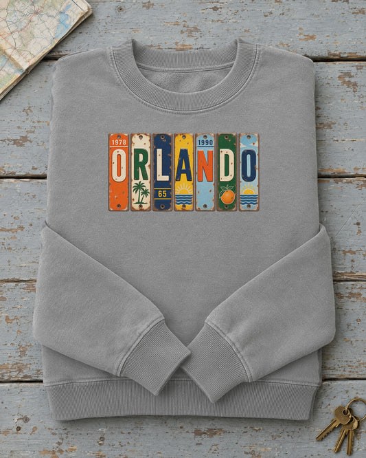 Orlando, Florida vintage license plate sweatshirt in Grey
