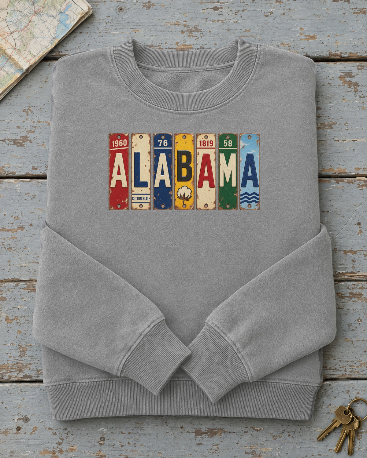 Alabama vintage license plate sweatshirt in Grey