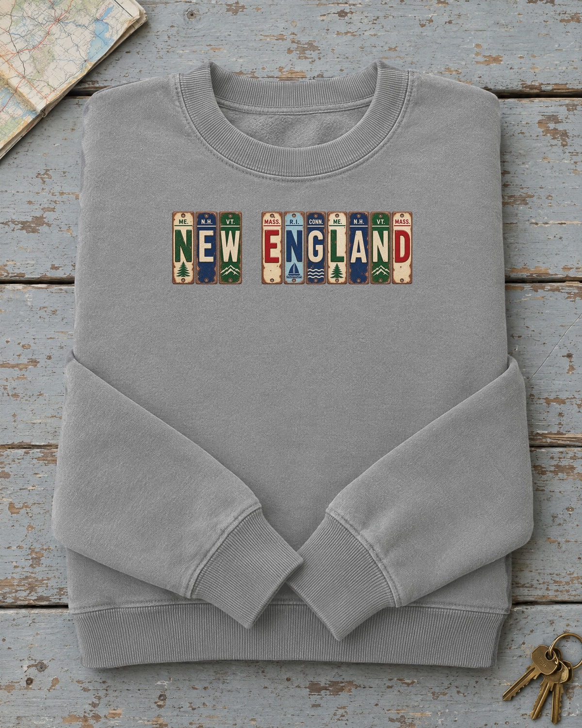 New England vintage license plate sweatshirt in Grey