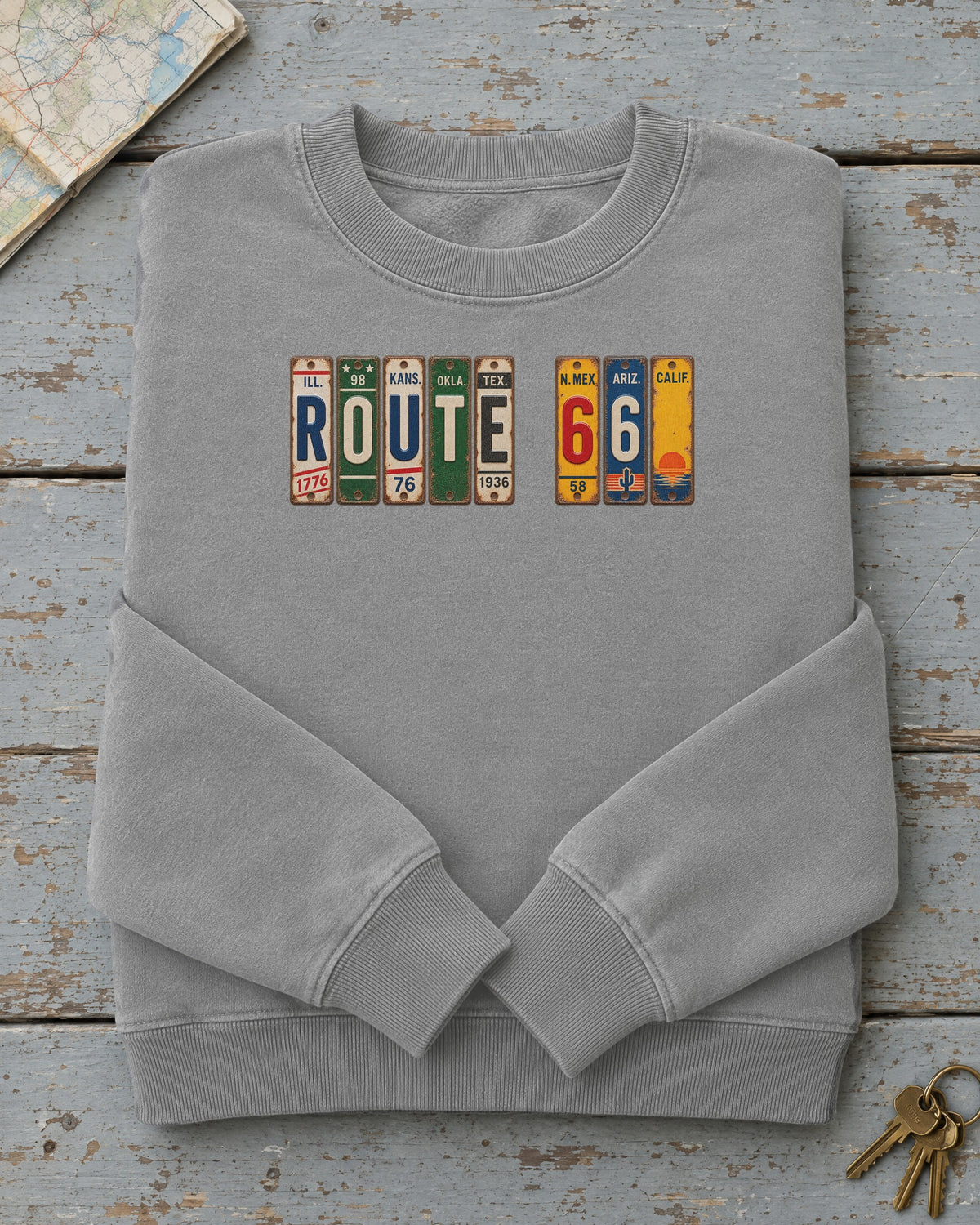 Route 66 vintage license plate sweatshirt in Grey