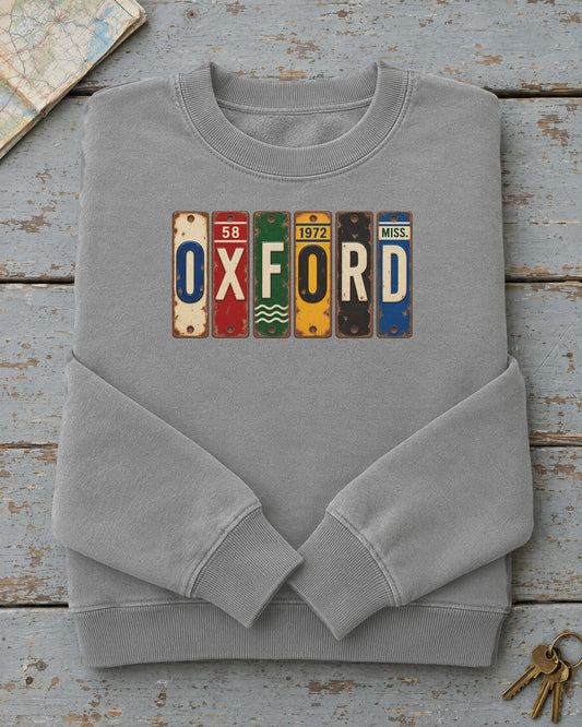 Oxford, Mississippi vintage license plate sweatshirt in Grey