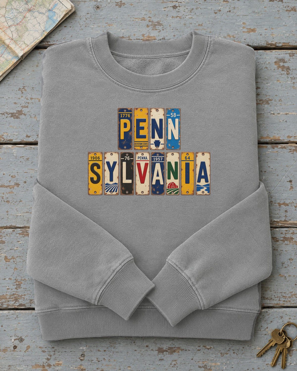Pennsylvania vintage license plate sweatshirt in Grey