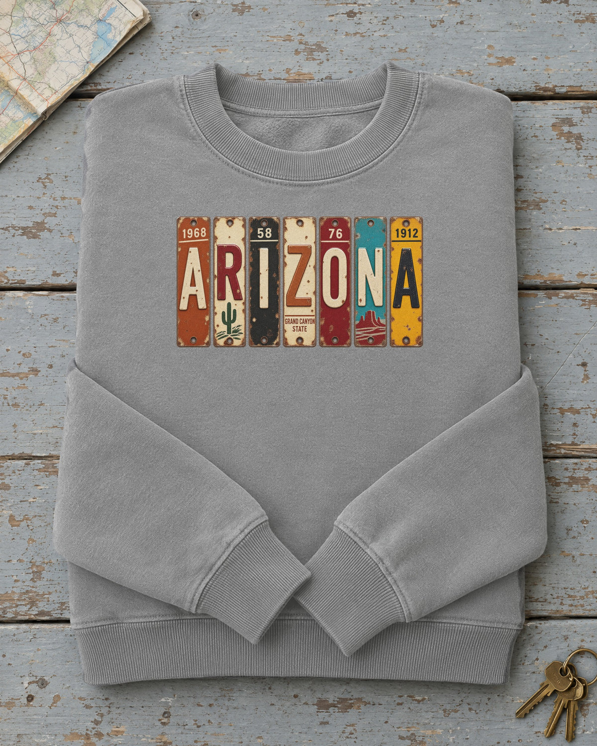 Arizona vintage license plate sweatshirt in Grey