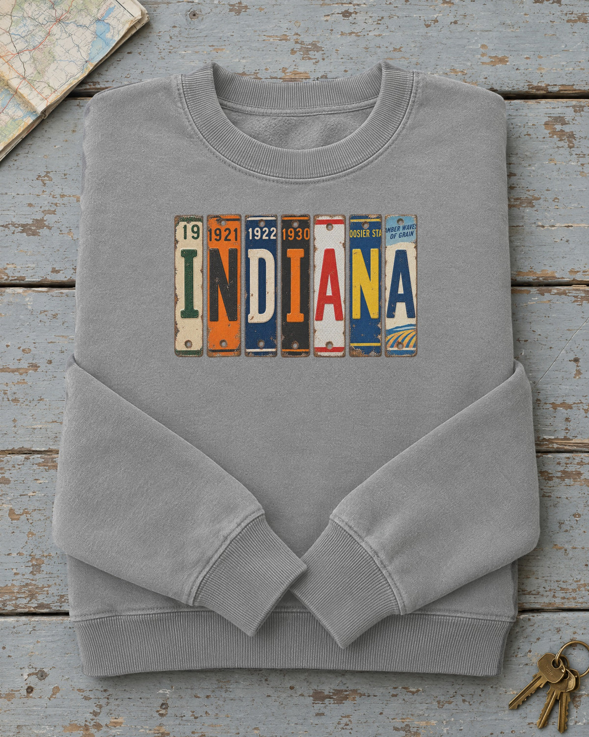 Indiana vintage license plate sweatshirt in Grey