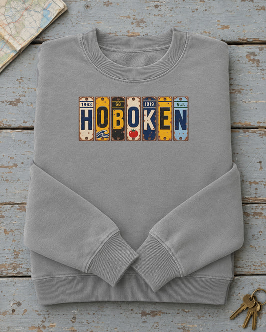 Hoboken, New Jersey vintage license plate sweatshirt in Grey