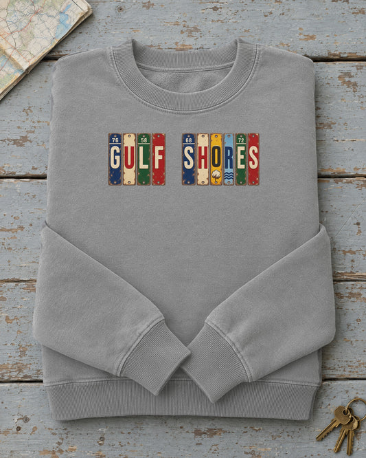 Gulf Shores, Alabama vintage license plate sweatshirt in Grey
