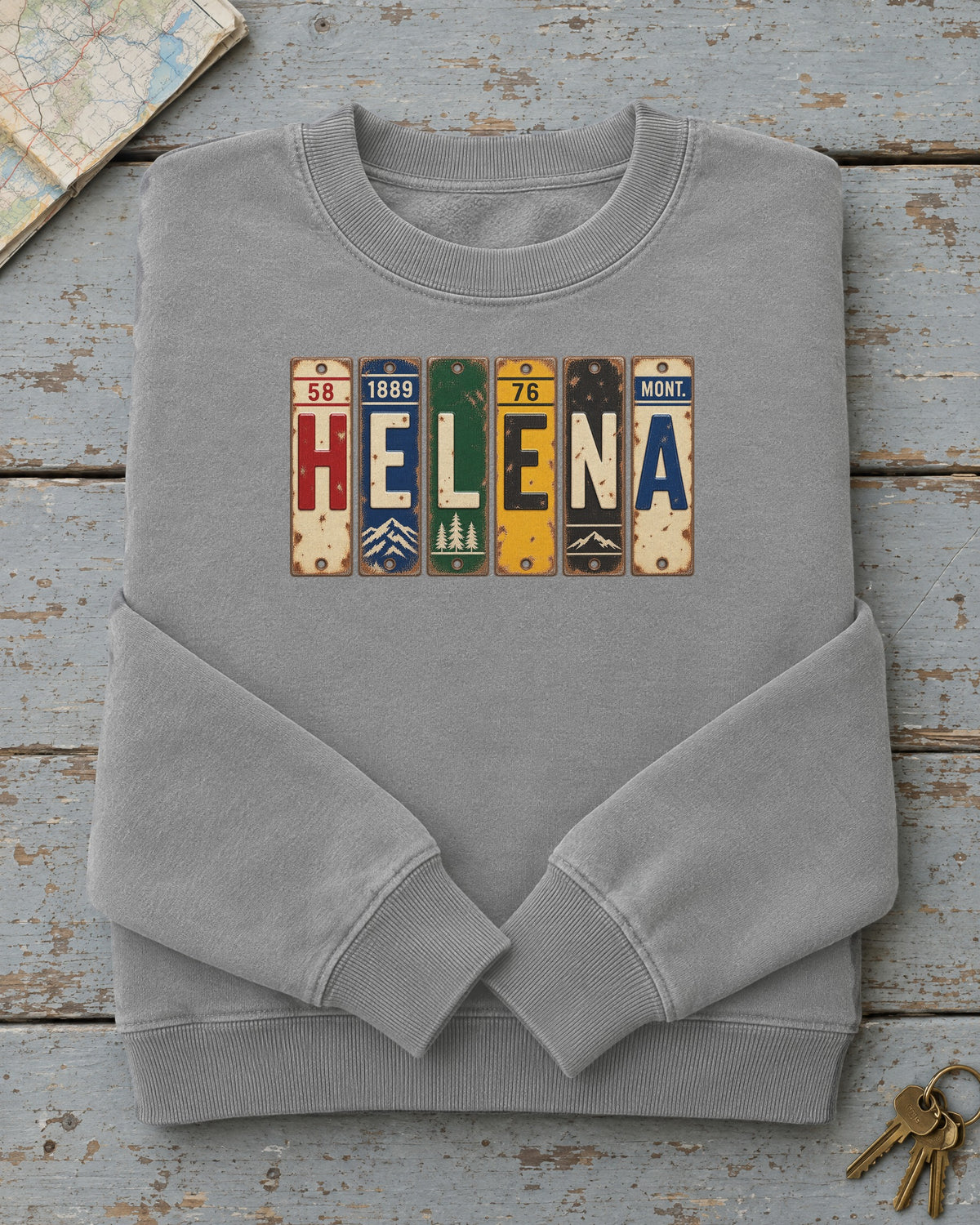 Helena, Montana vintage license plate sweatshirt in Grey
