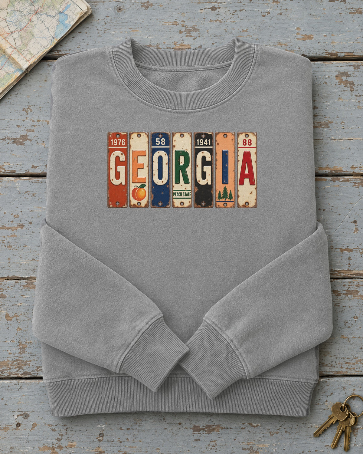 Georgia vintage license plate sweatshirt in Grey