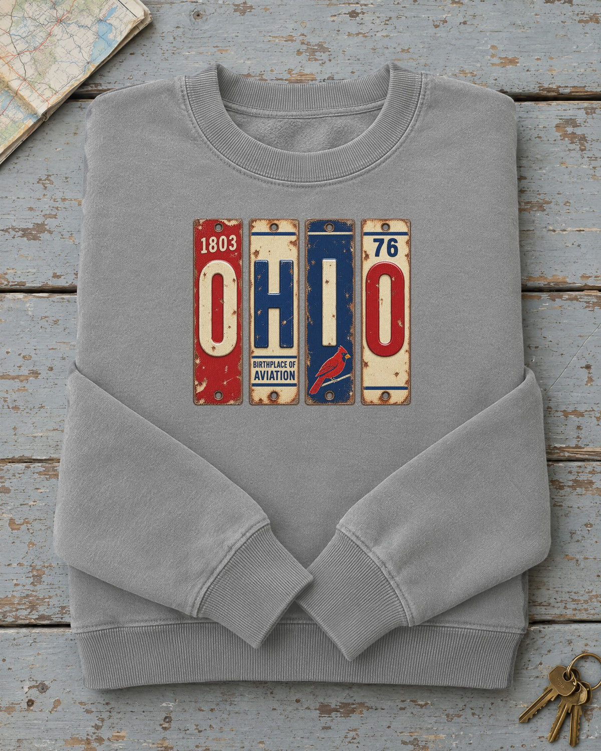 Ohio vintage license plate sweatshirt in Grey