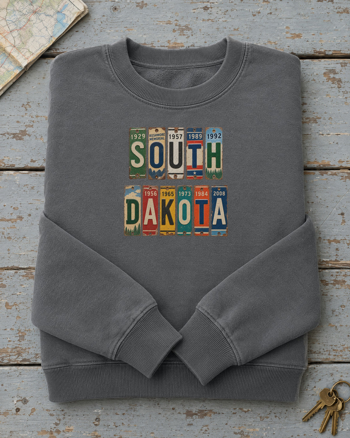 South Dakota vintage license plate sweatshirt in Pepper
