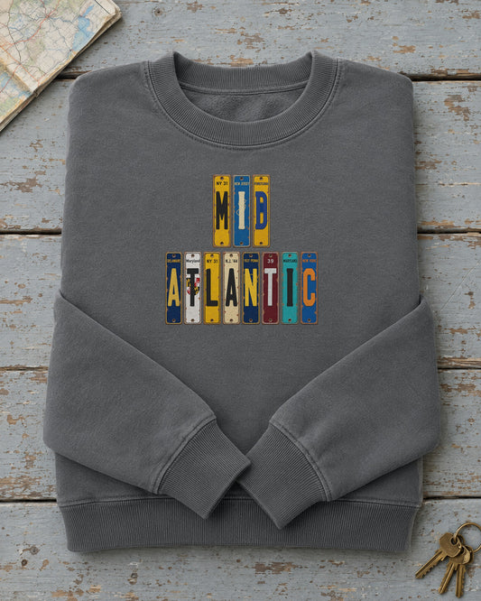 Mid-Atlantic vintage license plate sweatshirt in Pepper