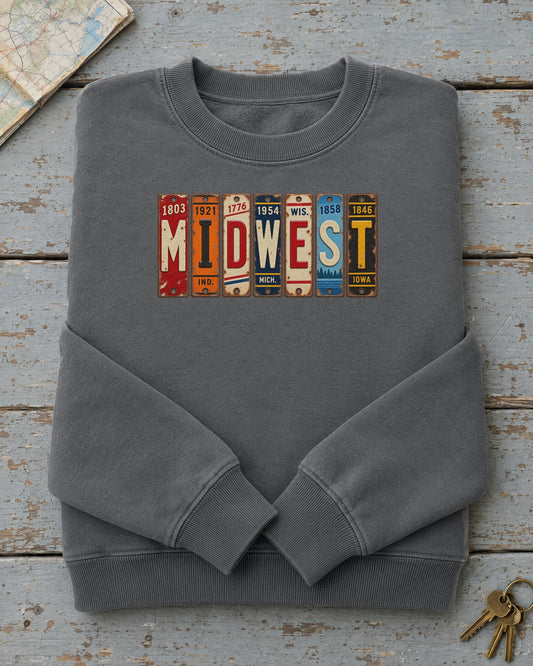 Midwest vintage license plate sweatshirt in Pepper