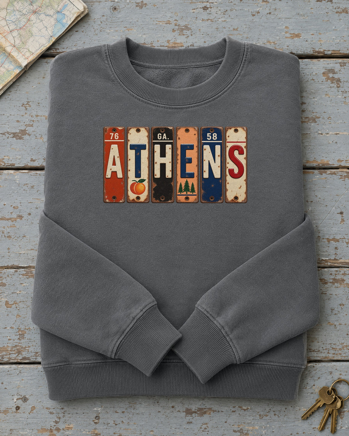 Athens, Georgia vintage license plate sweatshirt in Pepper