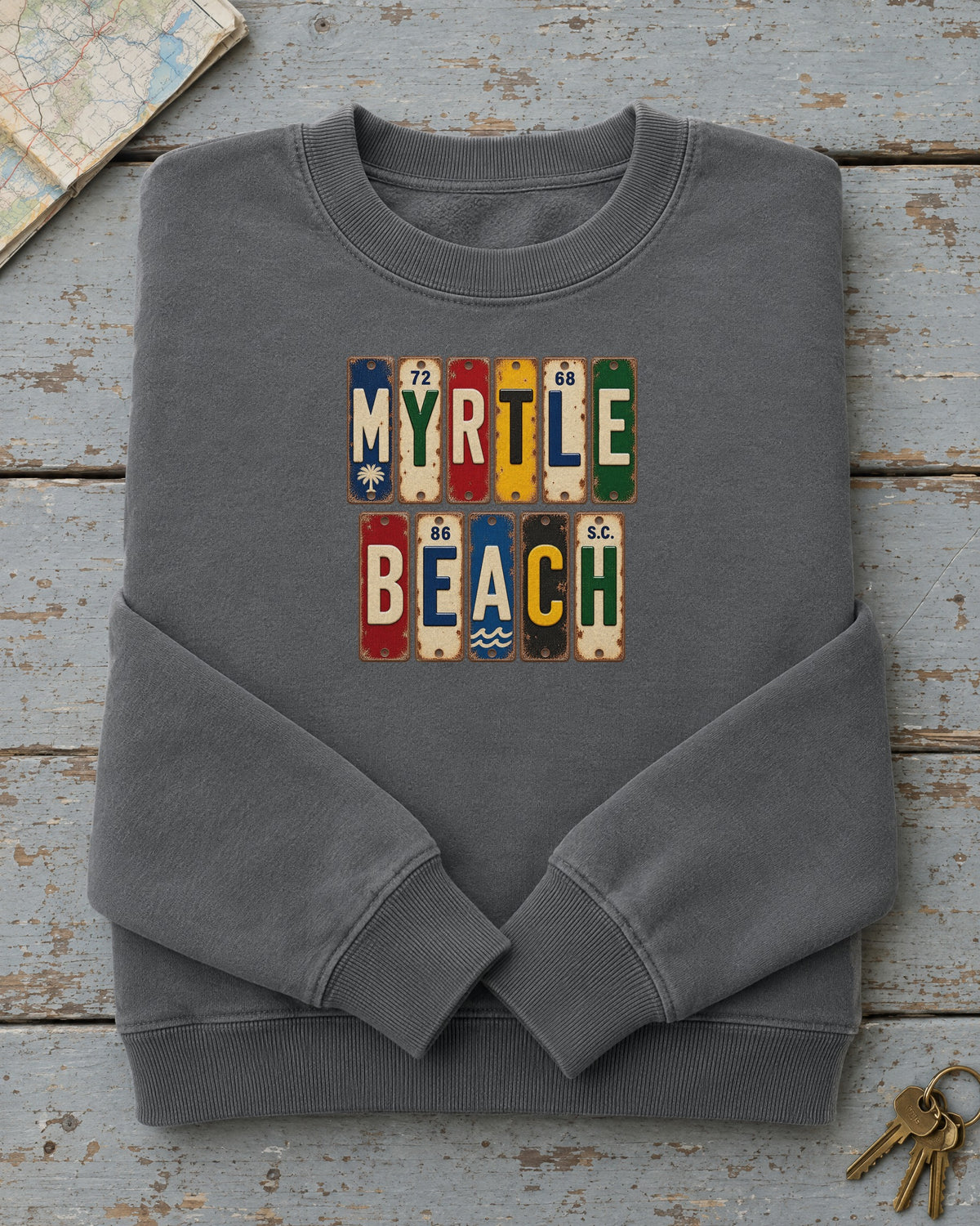 Myrtle Beach, South Carolina vintage license plate sweatshirt in Pepper