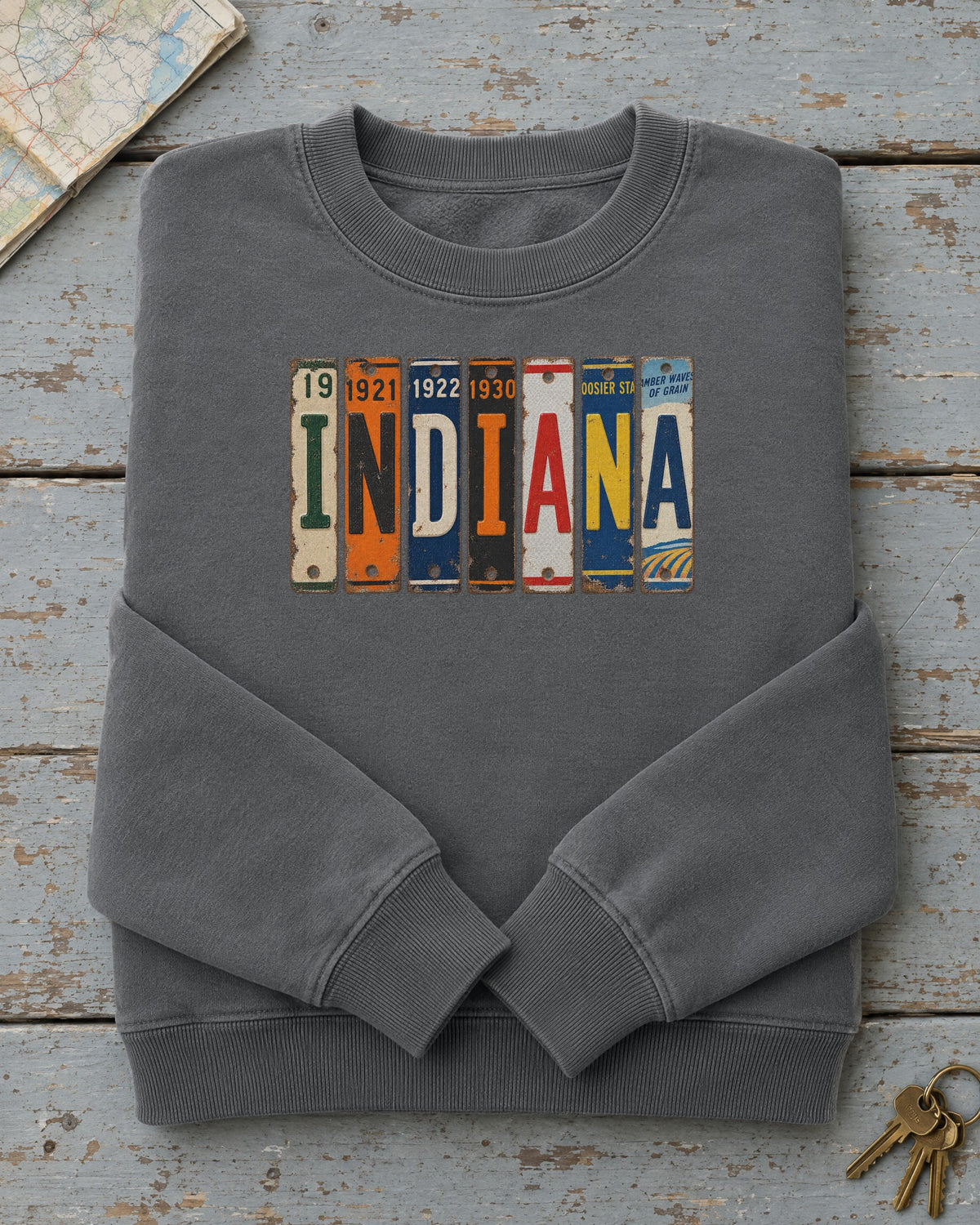 Indiana vintage license plate sweatshirt in Pepper