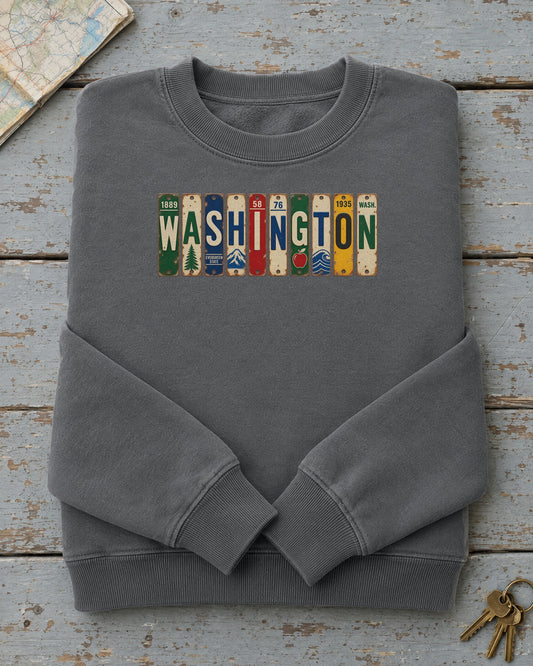 Washington vintage license plate sweatshirt in Pepper
