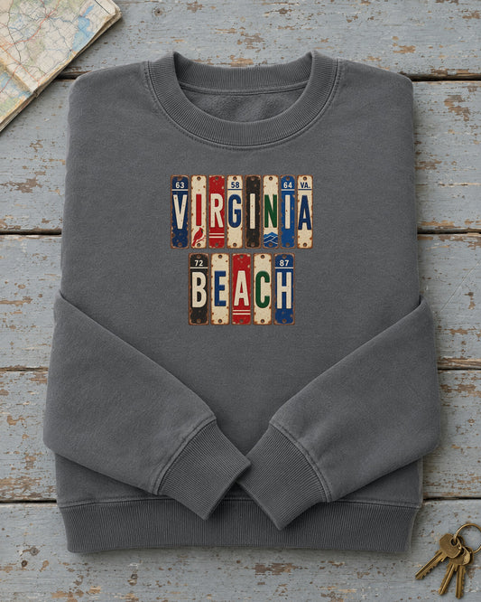 Virginia Beach, Virginia vintage license plate sweatshirt in Pepper