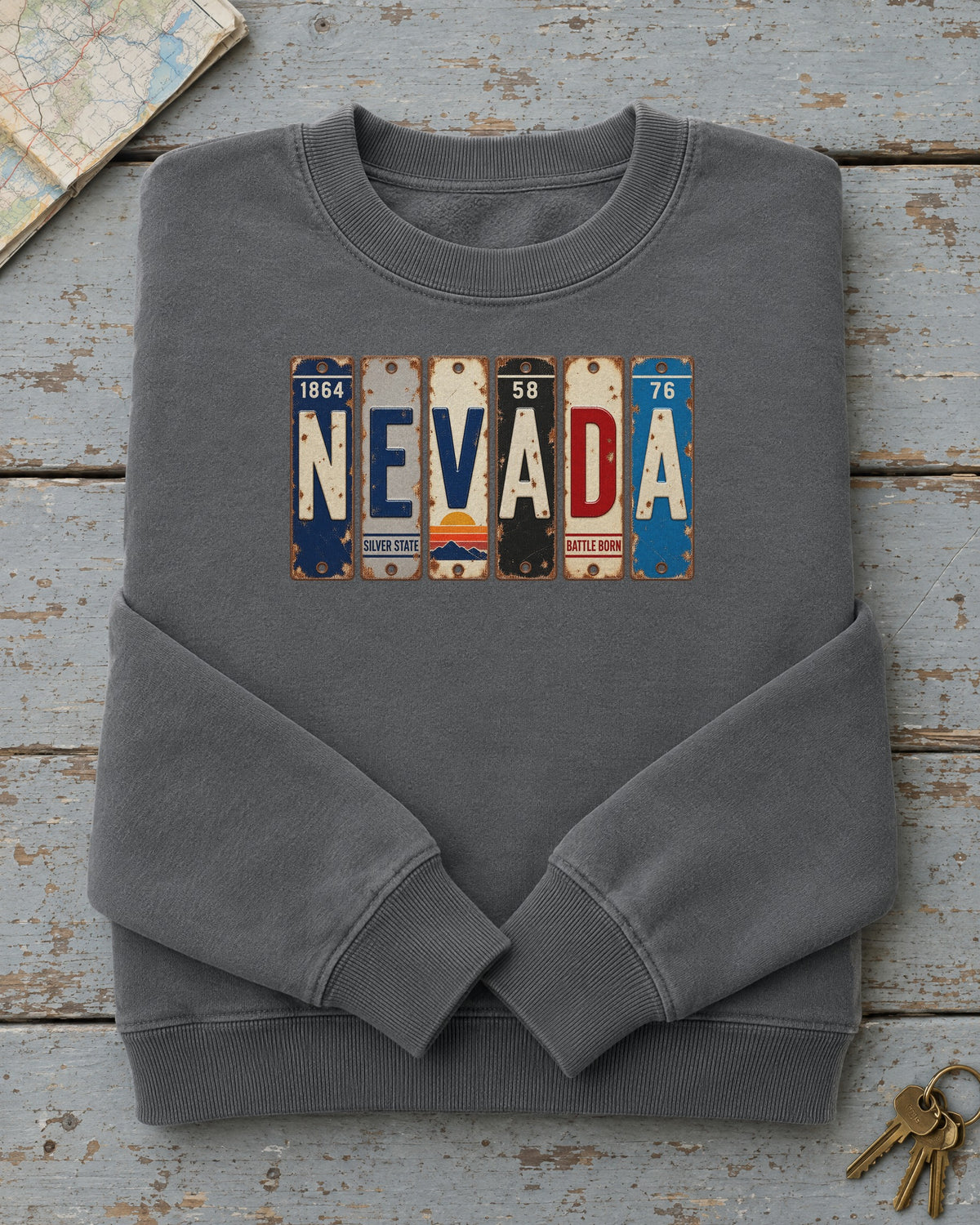 Nevada vintage license plate sweatshirt in Pepper