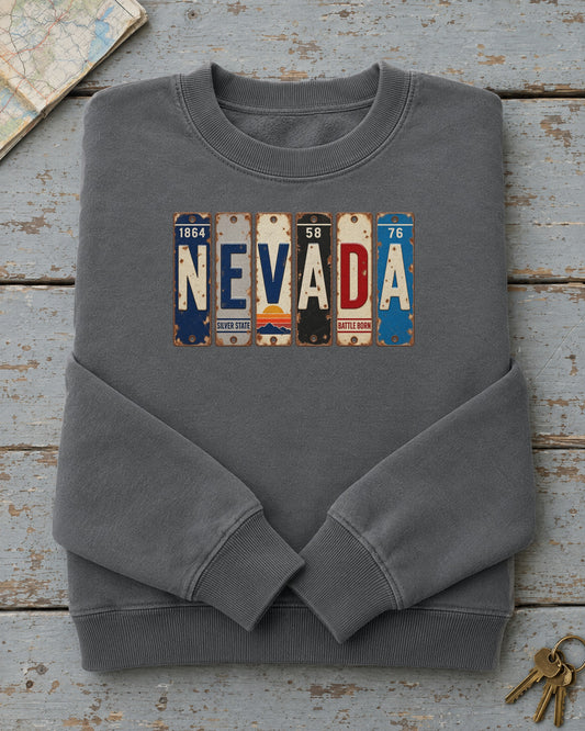 Nevada vintage license plate sweatshirt in Pepper