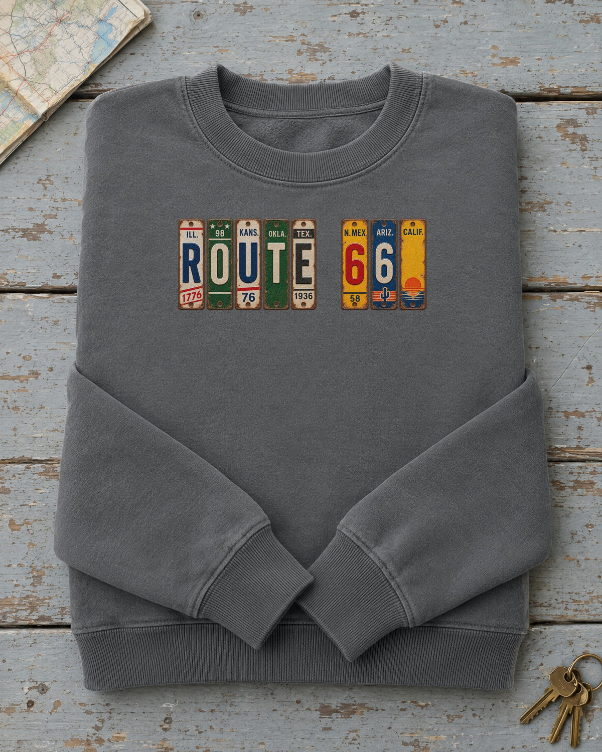 Route 66 vintage license plate sweatshirt in Pepper