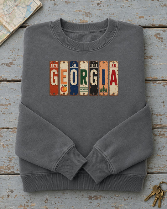 Georgia vintage license plate sweatshirt in Pepper