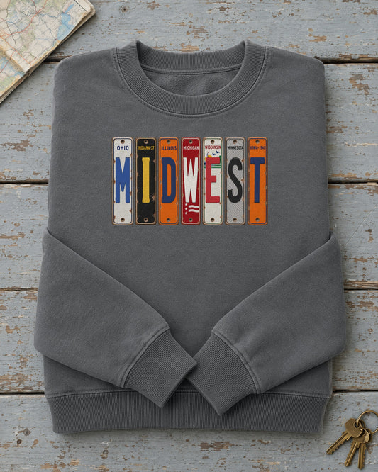 Midwest vintage license plate sweatshirt in Pepper