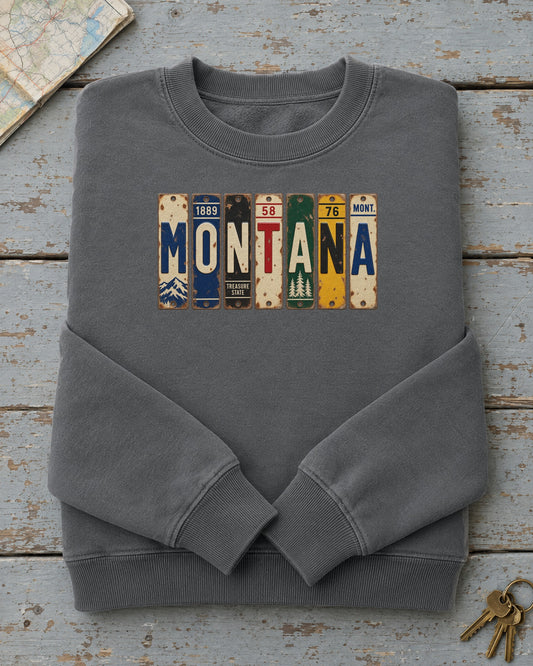 Montana vintage license plate sweatshirt in Pepper