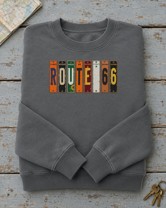 Route 66 vintage license plate sweatshirt in Pepper