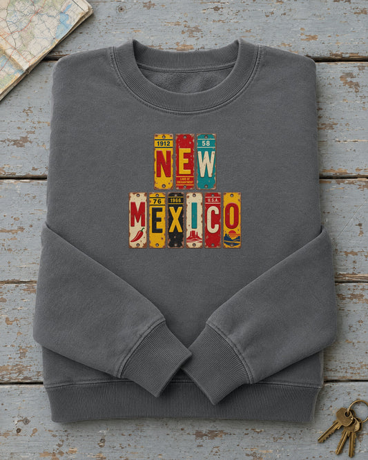 New Mexico vintage license plate sweatshirt in Pepper