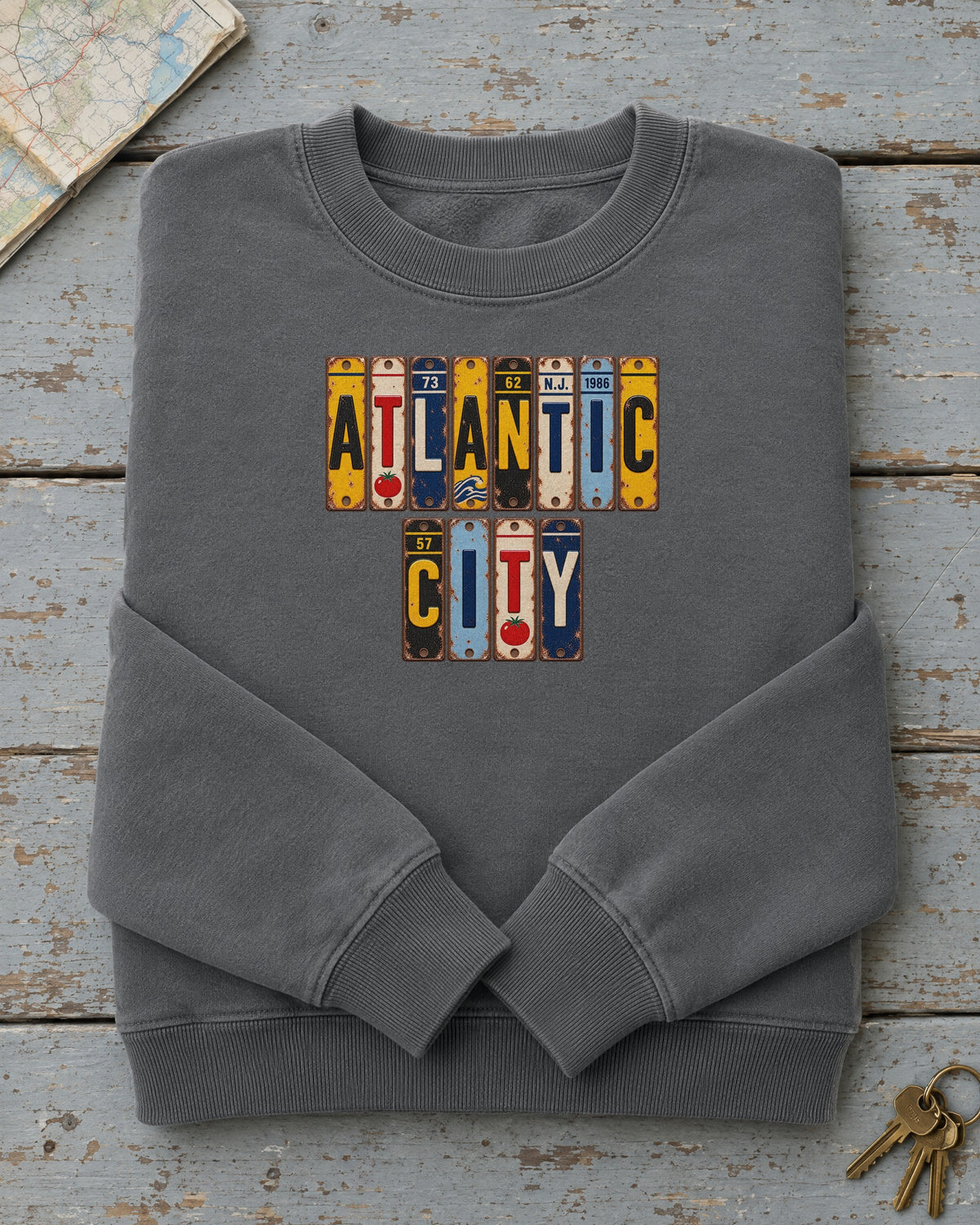 Atlantic City, New Jersey vintage license plate sweatshirt in Pepper
