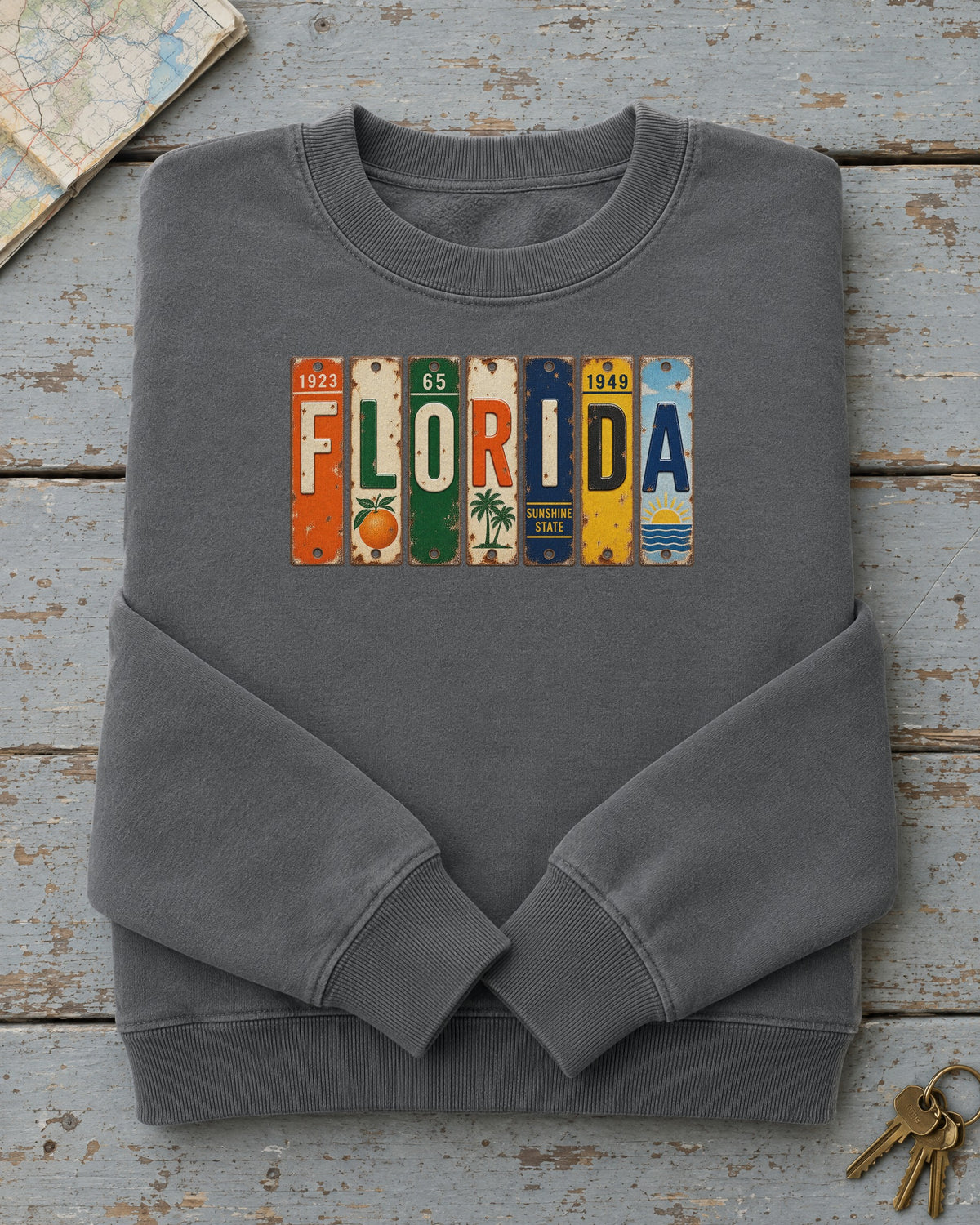Florida vintage license plate sweatshirt in Pepper