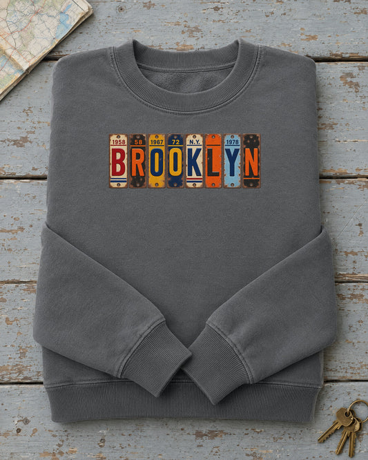 Brooklyn, New York vintage license plate sweatshirt in Pepper