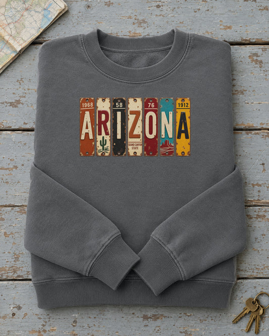 Arizona vintage license plate sweatshirt in Pepper