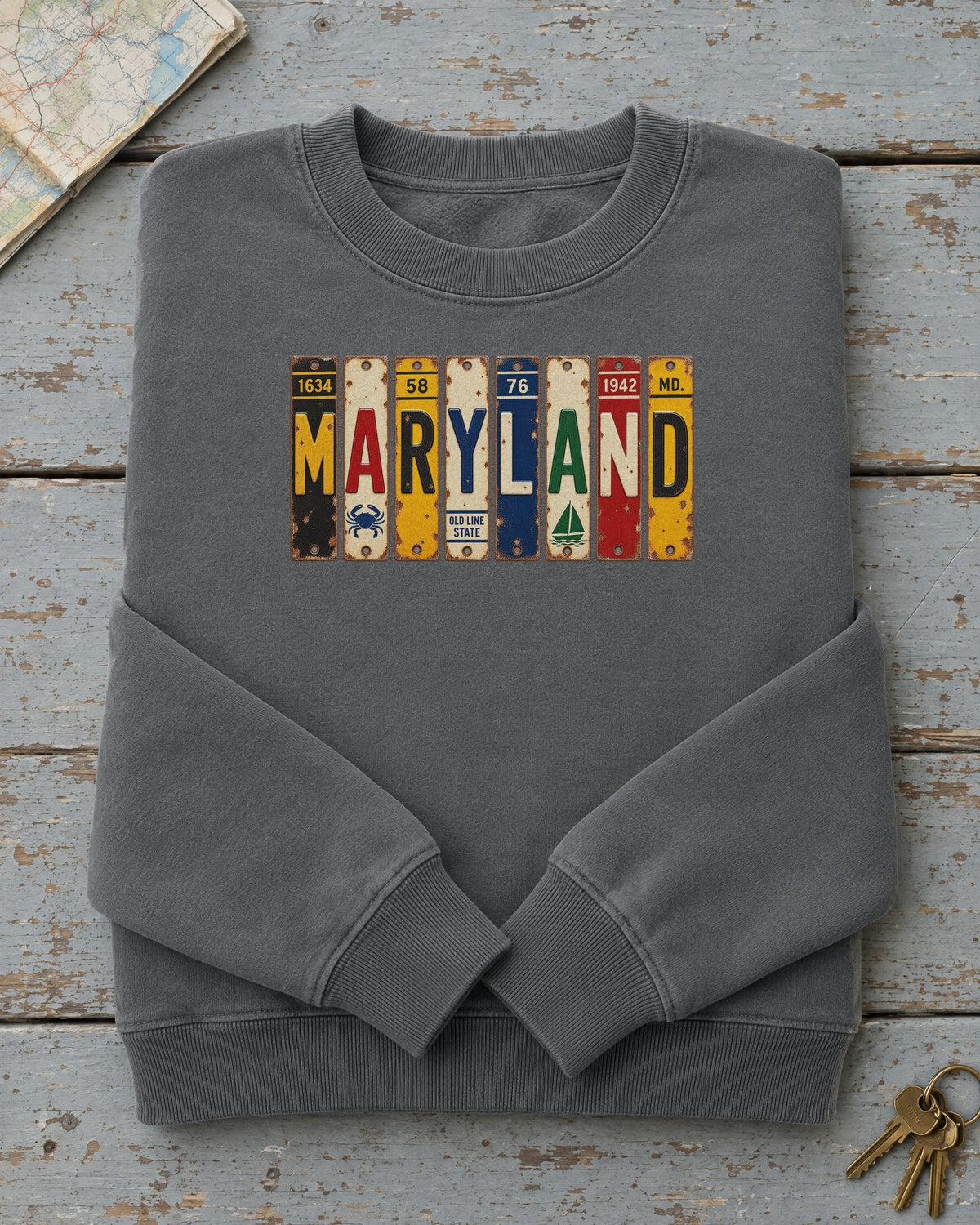 Maryland vintage license plate sweatshirt in Pepper