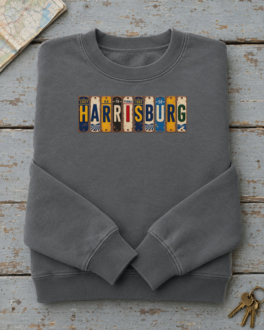 Harrisburg, Pennsylvania vintage license plate sweatshirt in Pepper