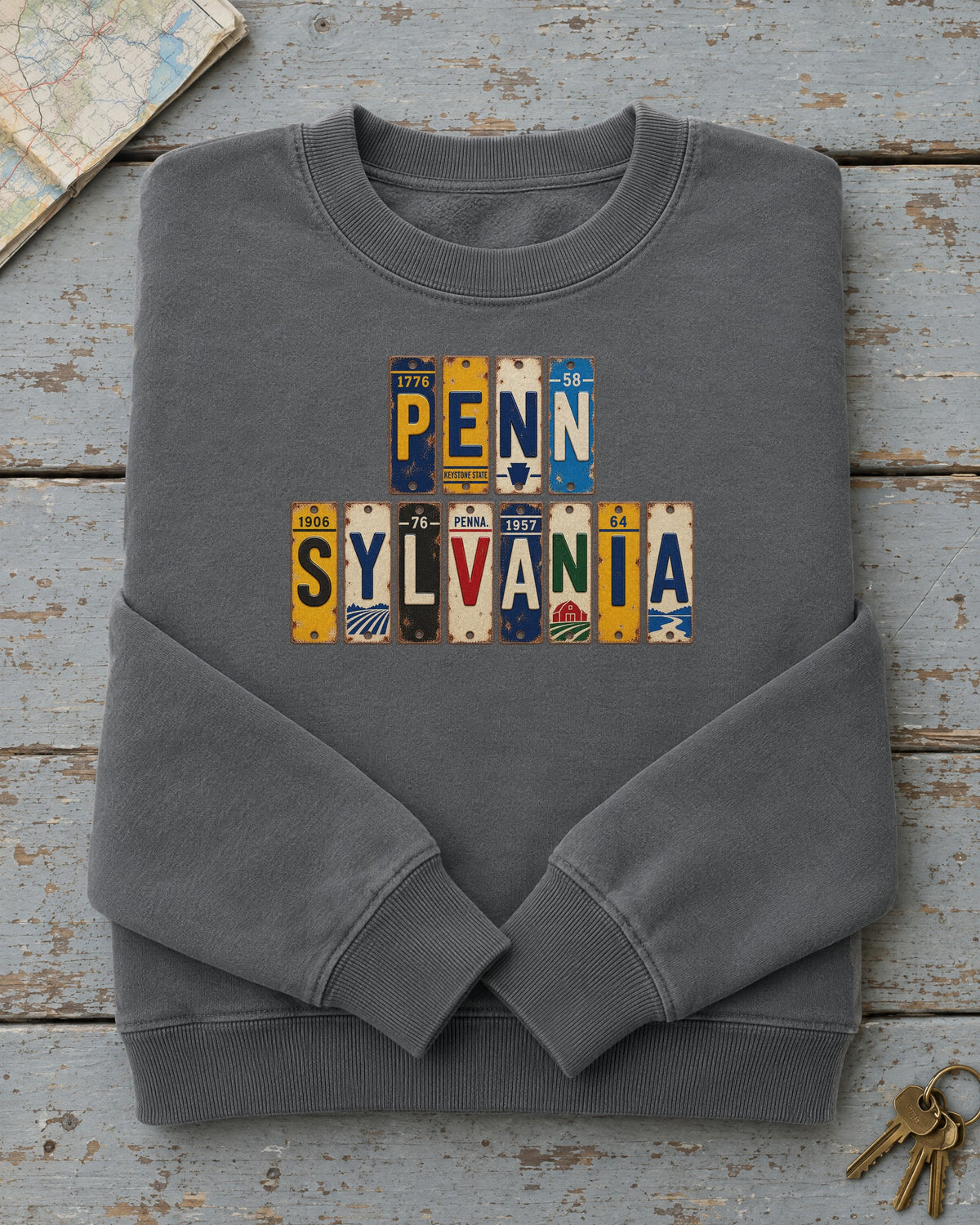 Pennsylvania vintage license plate sweatshirt in Pepper