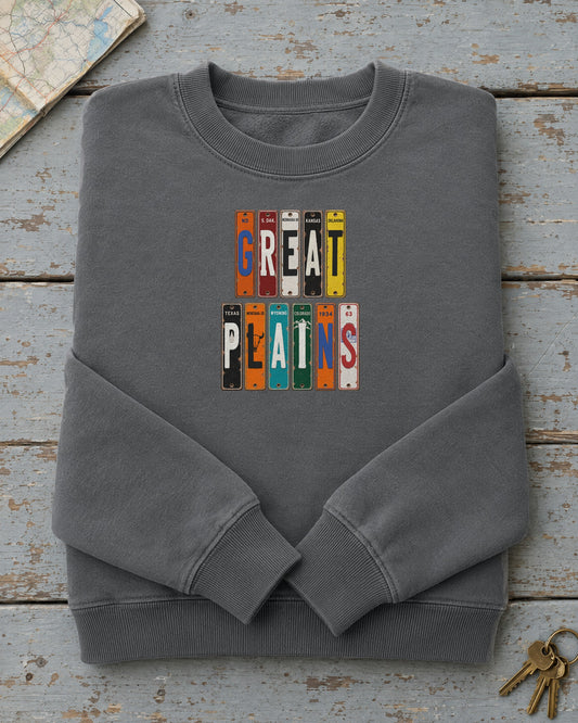 Great Plains vintage license plate sweatshirt in Pepper