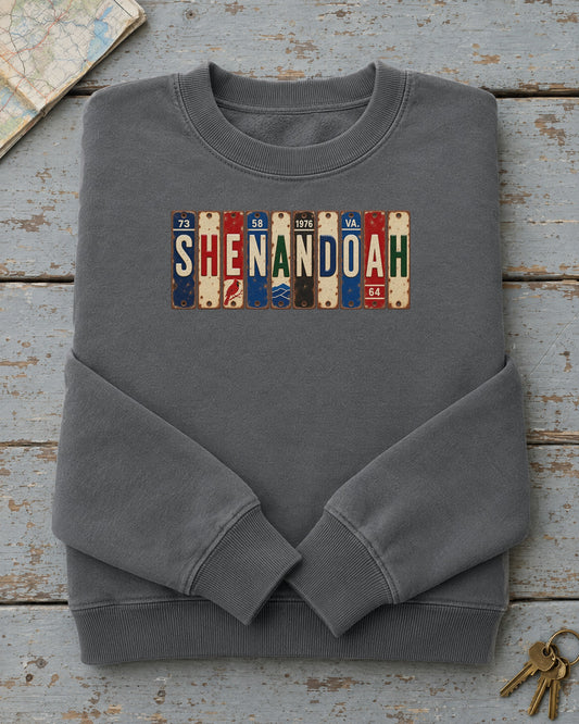 Shenandoah, Virginia vintage license plate sweatshirt in Pepper