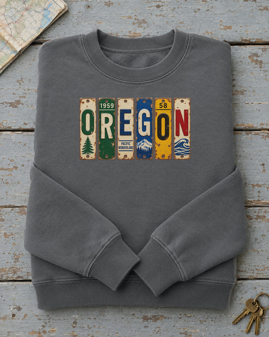Oregon vintage license plate sweatshirt in Pepper