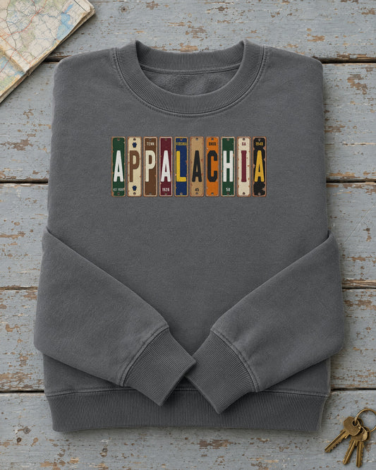 Appalachia vintage license plate sweatshirt in Pepper