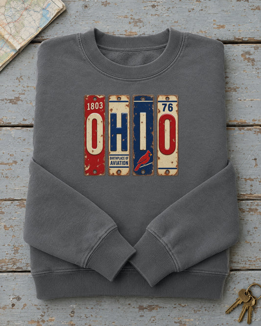Ohio vintage license plate sweatshirt in Pepper