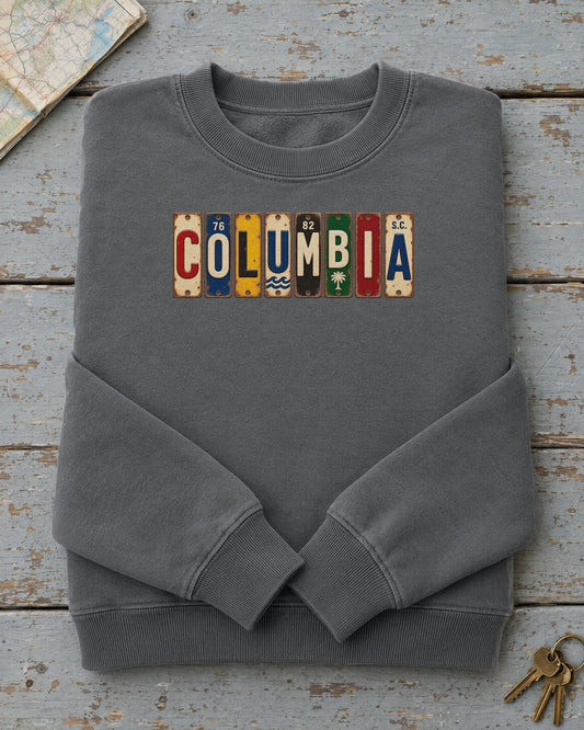 Columbia, South Carolina vintage license plate sweatshirt in Pepper